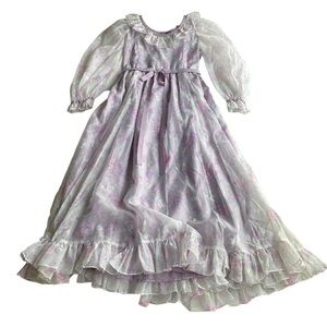 Vintage Prairie Dress Maxi Formal Purple floral Girls size 6 Cottage Boho